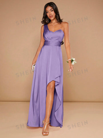 One Shoulder Ruched Wrap Hem Bridesmaid Dress