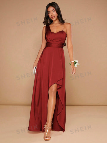One Shoulder Ruched Wrap Hem Bridesmaid Dress
