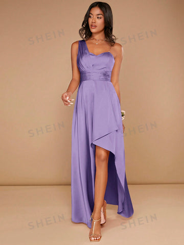 One Shoulder Ruched Wrap Hem Bridesmaid Dress