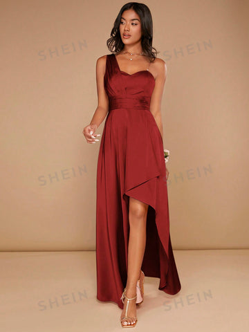 One Shoulder Ruched Wrap Hem Bridesmaid Dress