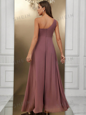 One Shoulder Solid Bridesmaid Dress