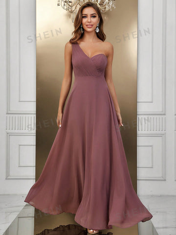 One Shoulder Solid Bridesmaid Dress