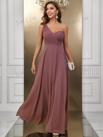 One Shoulder Solid Bridesmaid Dress