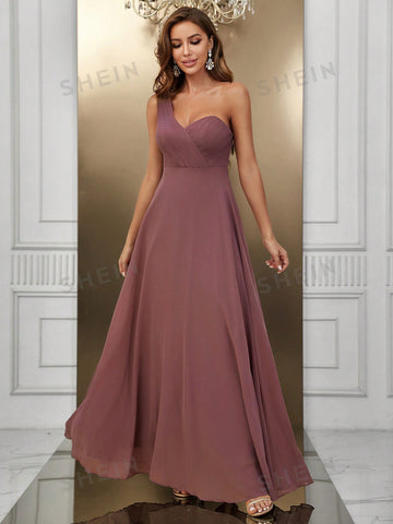 One Shoulder Solid Bridesmaid Dress