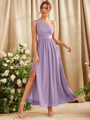One Shoulder Split Thigh Bridesmaid Dress