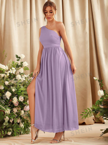 One Shoulder Split Thigh Bridesmaid Dress