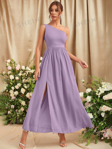 One Shoulder Split Thigh Bridesmaid Dress