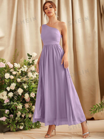 One Shoulder Split Thigh Bridesmaid Dress
