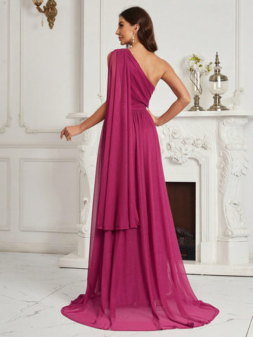 One Shoulder Split Thigh Chiffon Bridesmaid Dress