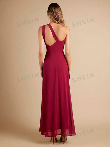 One Shoulder Split Thigh Chiffon Bridesmaid Dress