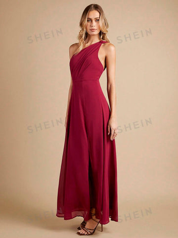One Shoulder Split Thigh Chiffon Bridesmaid Dress