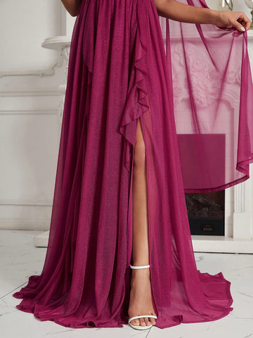 One Shoulder Split Thigh Chiffon Bridesmaid Dress