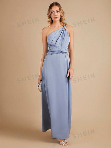 One Shoulder Twist Front Bridesmaid Dress