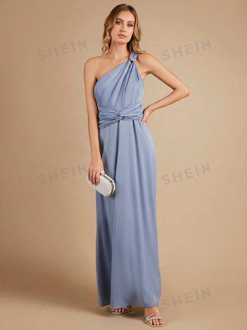 One Shoulder Twist Front Bridesmaid Dress