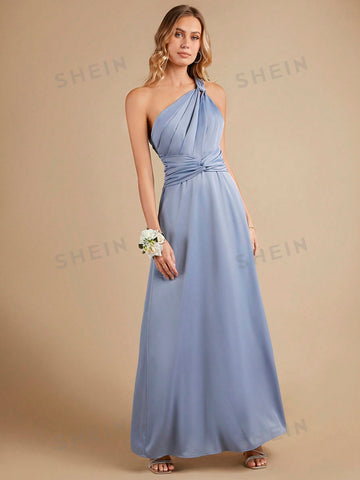 One Shoulder Twist Front Bridesmaid Dress