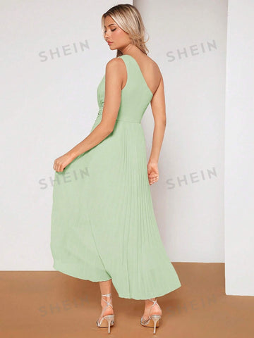 One Shoulder Twist Front Pleated Hem Bridesmaid Dress