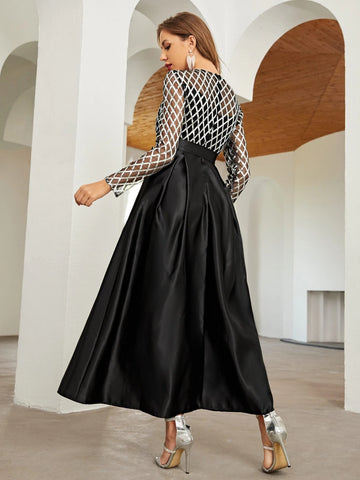 Plaid Print Self Belted Prom Dress