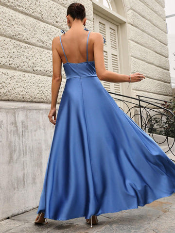 Pleated Elegant & Romantic Satin Bridesmaid Dress With Spaghetti Straps