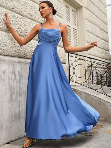 Pleated Elegant & Romantic Satin Bridesmaid Dress With Spaghetti Straps