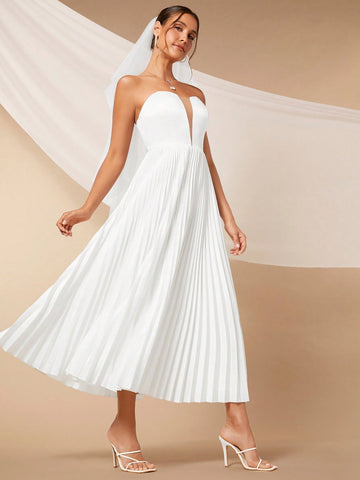 Pleated Hem Tube Wedding Dress Without Vei