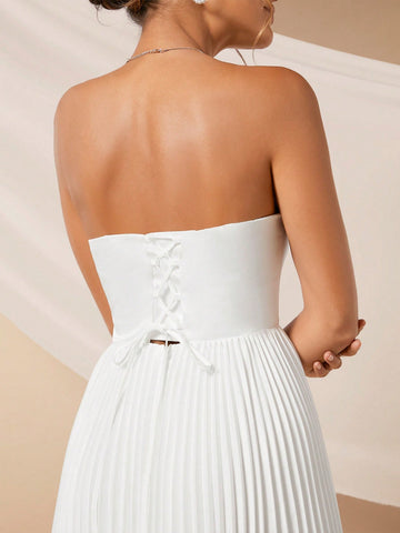 Pleated Hem Tube Wedding Dress Without Vei