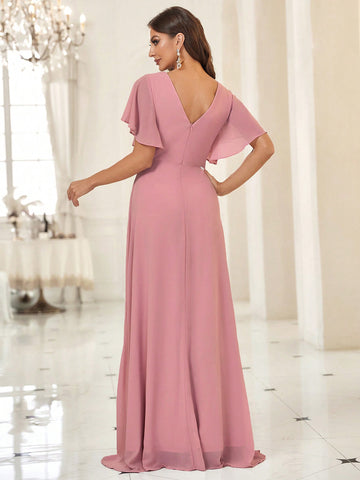 Belle Plunging Neck Butterfly Sleeve Bridesmaid Dress