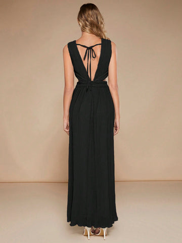 Belle Plunging Neck Cut Out Waist Chiffon Bridesmaid Dress