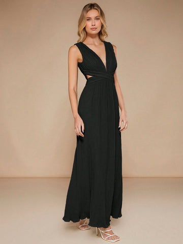 Belle Plunging Neck Cut Out Waist Chiffon Bridesmaid Dress
