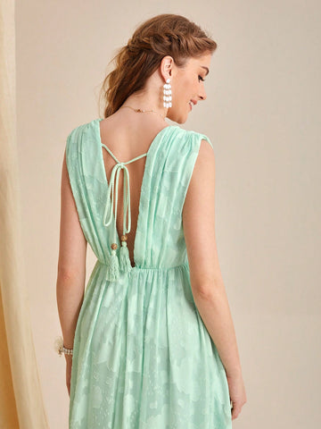 lunging Neck Floral Jacquard Bridesmaid Dress