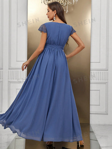 Plunging Neck Split Thigh Bridesmaid Dress