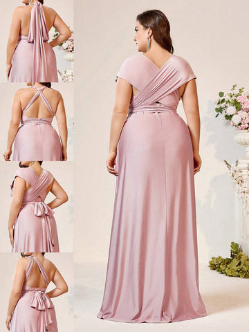 Plus Size Bridesmaid Dress In Elegant & Romantic Style, Can Be Worn In Multiple Ways, Comfortable & Skin-Friendly, Various Delicate Details Displayed