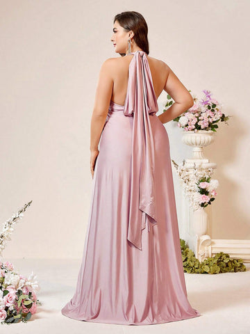 Plus Size Bridesmaid Dress In Elegant & Romantic Style, Can Be Worn In Multiple Ways, Comfortable & Skin-Friendly, Various Delicate Details Displayed