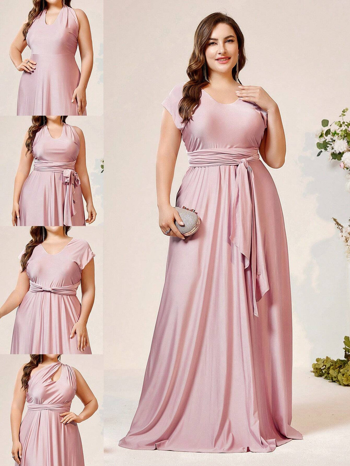 Plus Size Bridesmaid Dress In Elegant & Romantic Style, Can Be Worn In Multiple Ways, Comfortable & Skin-Friendly, Various Delicate Details Displayed