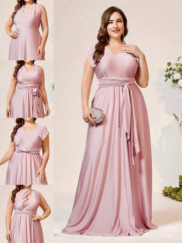 Plus Size Bridesmaid Dress In Elegant & Romantic Style, Can Be Worn In Multiple Ways, Comfortable & Skin-Friendly, Various Delicate Details Displayed