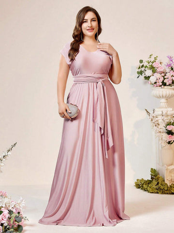 Plus Size Bridesmaid Dress In Elegant & Romantic Style, Can Be Worn In Multiple Ways, Comfortable & Skin-Friendly, Various Delicate Details Displayed