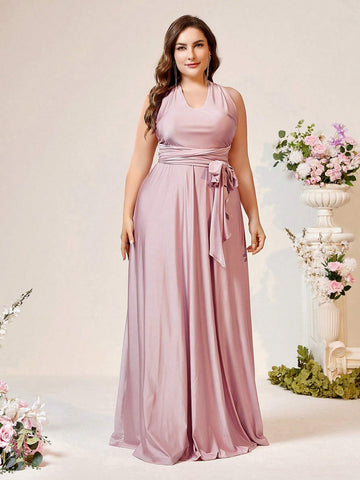 Plus Size Bridesmaid Dress In Elegant & Romantic Style, Can Be Worn In Multiple Ways, Comfortable & Skin-Friendly, Various Delicate Details Displayed