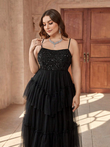 Plus Size Elegant Romantic Women's Spaghetti Strap Beaded Patchwork Bra Cups Party Wedding Event Eid Vacation Easter Dinner Country Music Festival Evening Dress