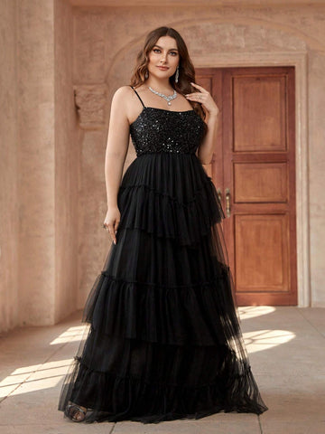 Plus Size Elegant Romantic Women's Spaghetti Strap Beaded Patchwork Bra Cups Party Wedding Event Eid Vacation Easter Dinner Country Music Festival Evening Dress