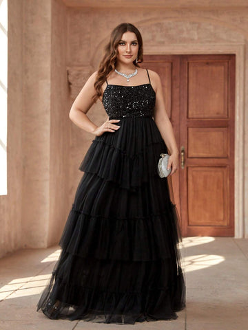 Plus Size Elegant Romantic Women's Spaghetti Strap Beaded Patchwork Bra Cups Party Wedding Event Eid Vacation Easter Dinner Country Music Festival Evening Dress