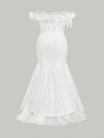 Plus Size Romantic Floral Strapless Mermaid Wedding Dress With Court Train