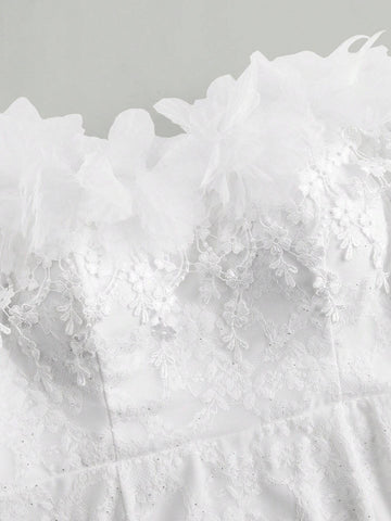 Plus Size Romantic Floral Strapless Mermaid Wedding Dress With Court Train