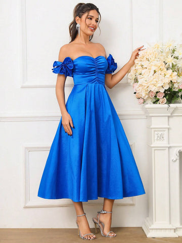 Romantic And Elegant One Shoulder Blue Elastic Color Changing Dragon Fabric Graduation Season, Ramadan Iftar Dress, Evening Party, Prom Party, Cocktail Party Formal Cocktail Dress