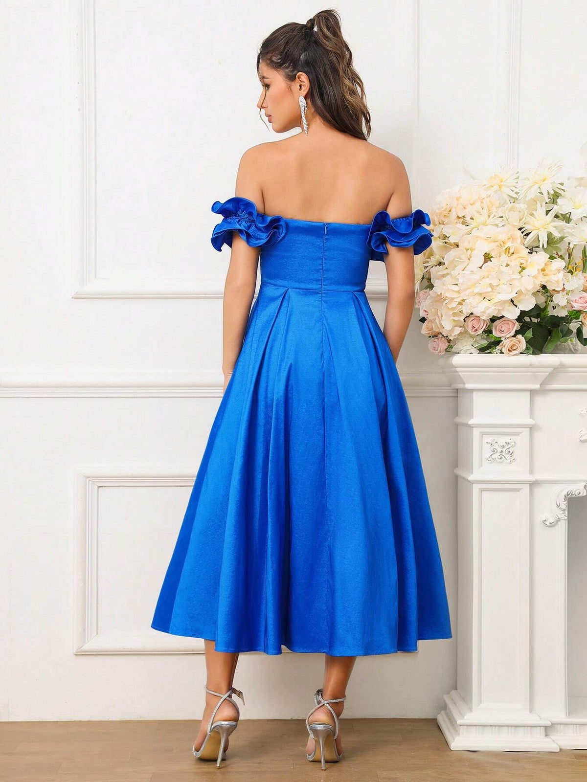 Romantic And Elegant One Shoulder Blue Elastic Color Changing Dragon Fabric Graduation Season, Ramadan Iftar Dress, Evening Party, Prom Party, Cocktail Party Formal Cocktail Dress