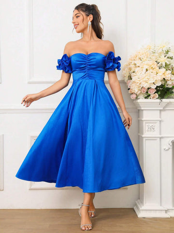 Romantic And Elegant One Shoulder Blue Elastic Color Changing Dragon Fabric Graduation Season, Ramadan Iftar Dress, Evening Party, Prom Party, Cocktail Party Formal Cocktail Dress
