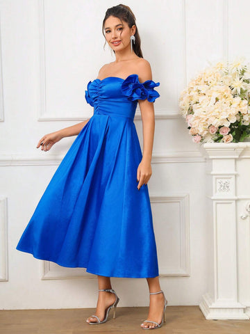 Romantic And Elegant One Shoulder Blue Elastic Color Changing Dragon Fabric Graduation Season, Ramadan Iftar Dress, Evening Party, Prom Party, Cocktail Party Formal Cocktail Dress