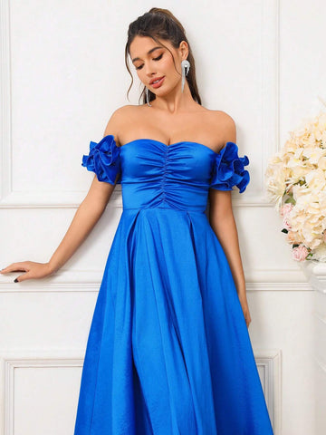 Romantic And Elegant One Shoulder Blue Elastic Color Changing Dragon Fabric Graduation Season, Ramadan Iftar Dress, Evening Party, Prom Party, Cocktail Party Formal Cocktail Dress