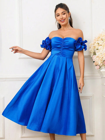Romantic And Elegant One Shoulder Blue Elastic Color Changing Dragon Fabric Graduation Season, Ramadan Iftar Dress, Evening Party, Prom Party, Cocktail Party Formal Cocktail Dress