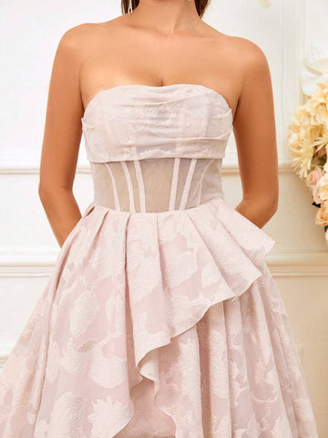 Romantic Off Shoulder Bridal Gown With Cutout Details, Bubble Sleeves And Asymmetrical Hem