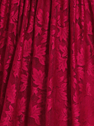 Round Neck Puff Short Sleeve Belted Lace Flower Dress