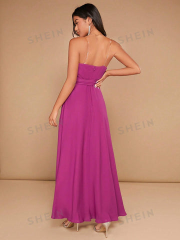 Ruched Belted Tube Dress With Transparent Straps